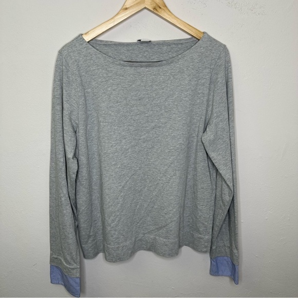 J.Crew PinStripe Hem Layered SweatShirt Women Gray Size Large - Picture 1 of 8